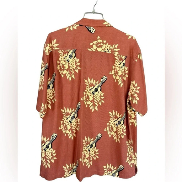 Tommy Bahama | Hawaiian Camp Shirt with Ukulele and Floral Print, Size Large - Picture 2 of 5
